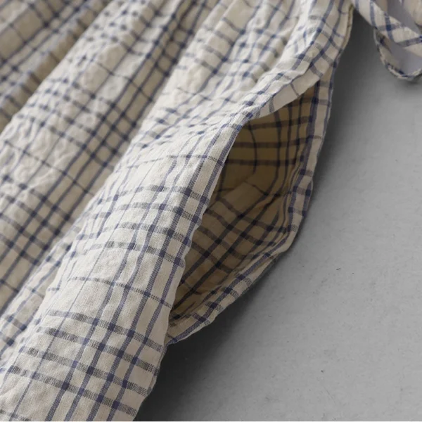 Cotton Linen Plaid Dress Korean Fashion Summer Casual Medium-Length - Image 5