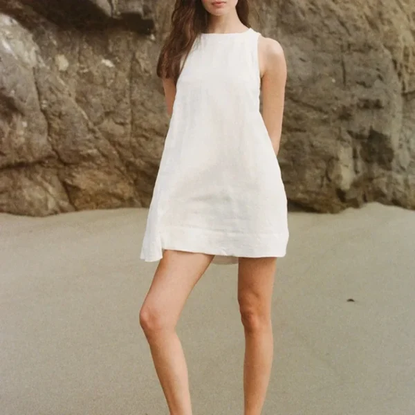 Vintage 100% Linen Sleeveless Women’s Summer Beach Party Dress