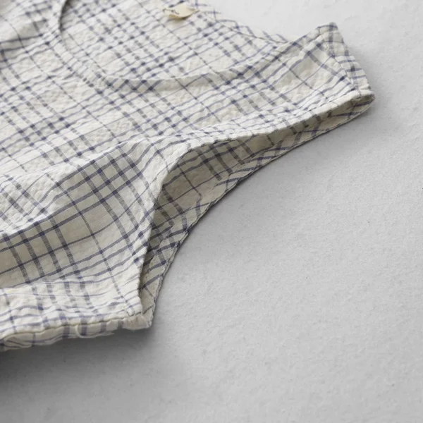 Cotton Linen Plaid Dress Korean Fashion Summer Casual Medium-Length - Image 3
