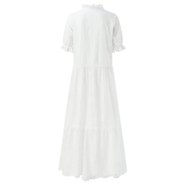 Women’s Boho White Cotton Linen Lace Dress Summer Beach Wear - Image 4