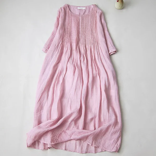 Summer Cotton Linen Maxi Dress Women Loose Comfy Homewear - Image 2