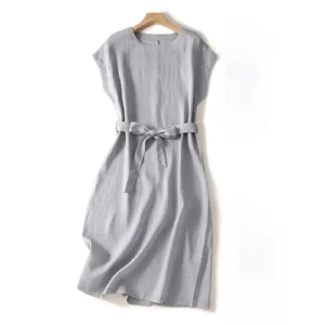 Women’s Vintage Cotton Linen Maxi Dress Casual Summer Elegant Wear
