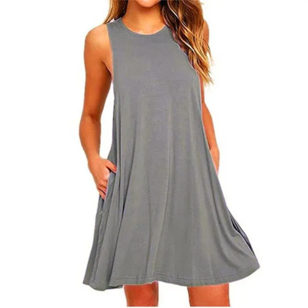 Summer Women Sleeveless Dress Casual Loose Beach A-Line Mini Outfit - Image 4