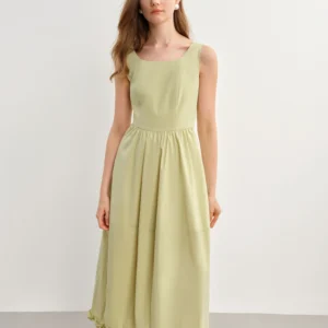 A-Line Cotton Linen Dress With Waist Contour & Adjustable Shoulder Straps
