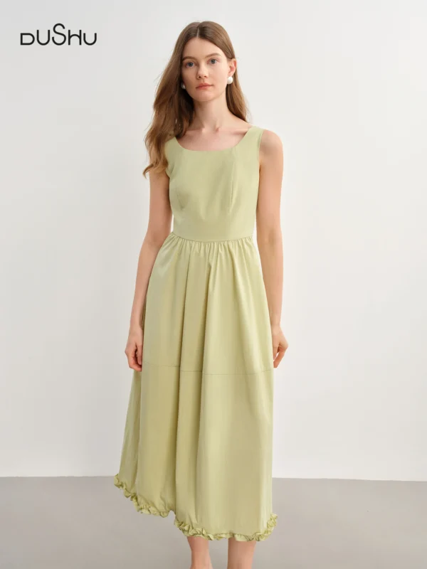 A-Line Cotton Linen Dress With Waist Contour & Adjustable Shoulder Straps