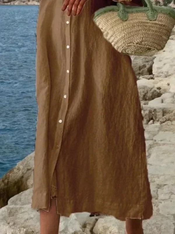 Summer Cotton Linen Shirt Dress Women Sun Protection Wear - Image 6
