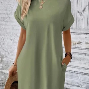 Women's Casual Loose Pocket T-Shirt Mini Dress Summer Style
