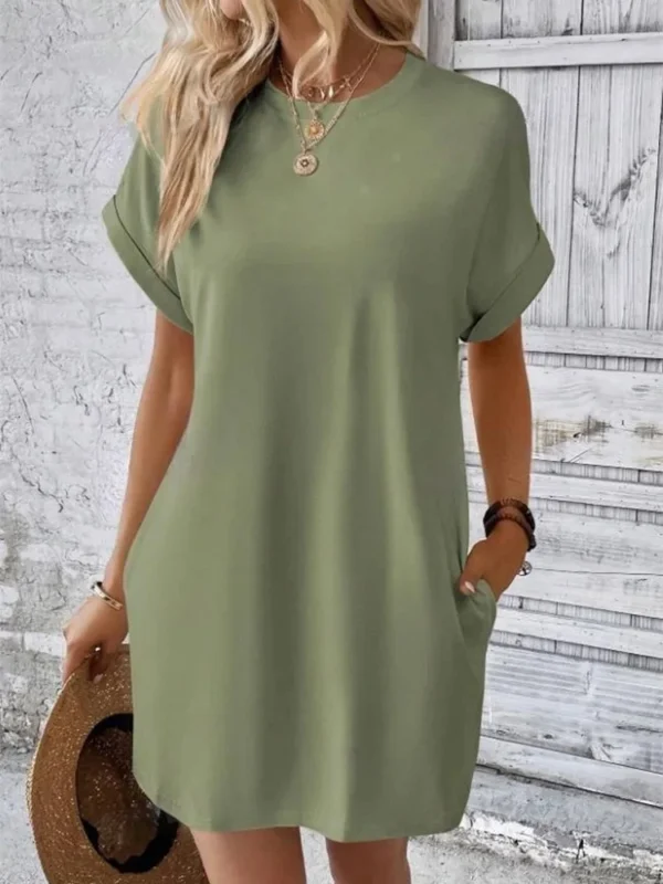 Women's Casual Loose Pocket T-Shirt Mini Dress Summer Style