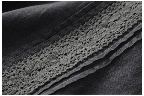 Japanese Style Black Cotton Linen Vintage Dress Summer Loose Ruffles - Image 6