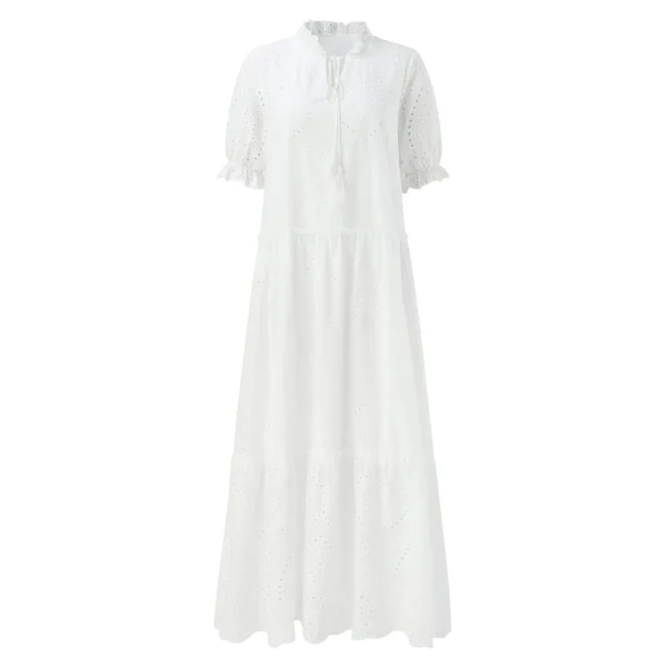 Women’s Boho White Cotton Linen Lace Dress Summer Beach Wear - Image 3