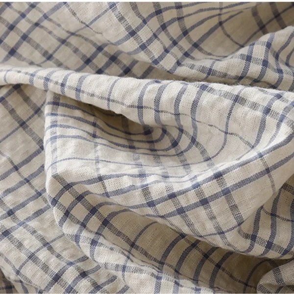 Cotton Linen Plaid Dress Korean Fashion Summer Casual Medium-Length - Image 6
