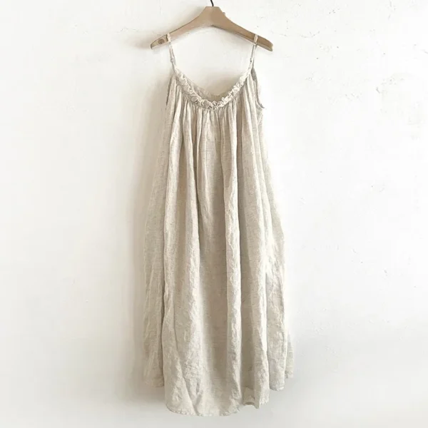 100% Linen Sleeveless Adjustable Strap Elegant Beach Party Dress - Image 5