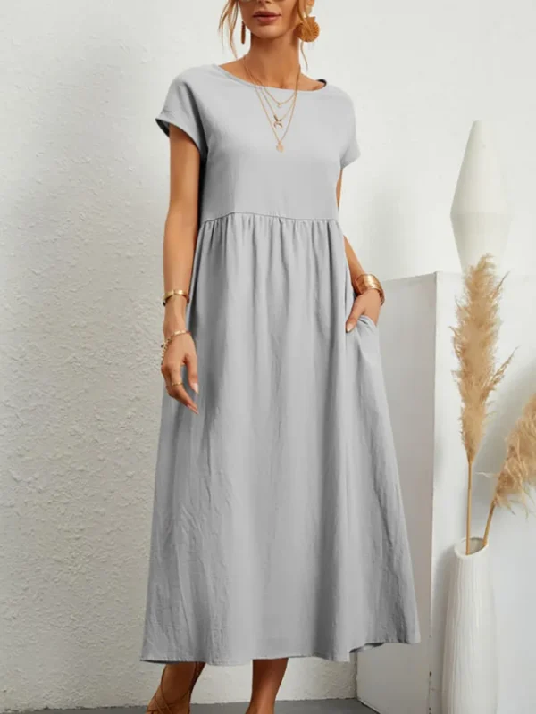 Vintage Cotton Linen Long Dress Women Casual Summer Sundress