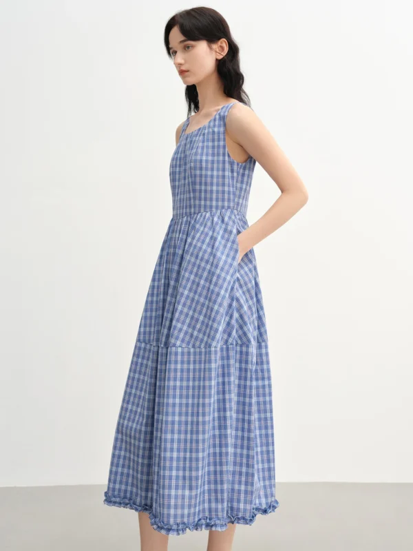 A-Line Cotton Linen Dress With Waist Contour & Adjustable Shoulder Straps - Image 5