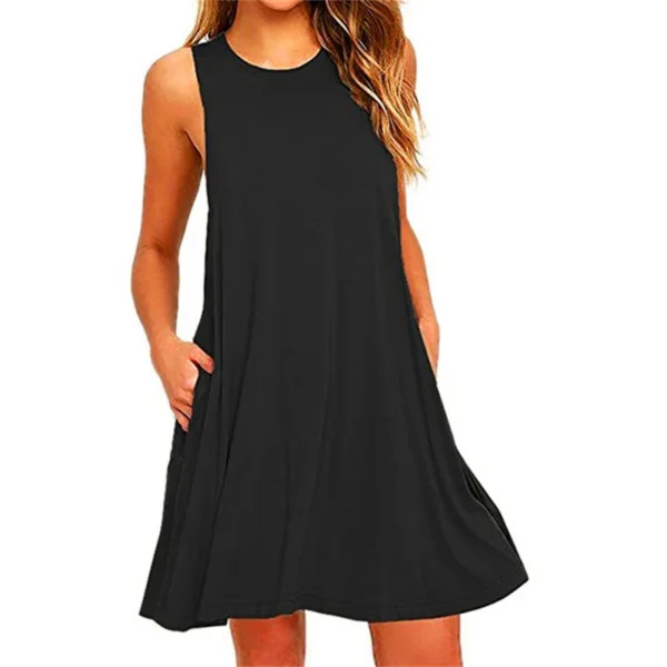 Summer Women Sleeveless Dress Casual Loose Beach A-Line Mini Outfit - Image 2