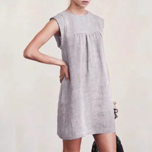 Women’s Cotton Linen Sleeveless Sundress Casual Loose Beach Holiday Wear