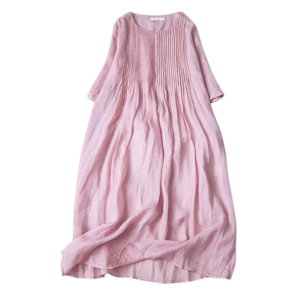 Summer Cotton Linen Maxi Dress Women Loose Comfy Homewear - Image 5