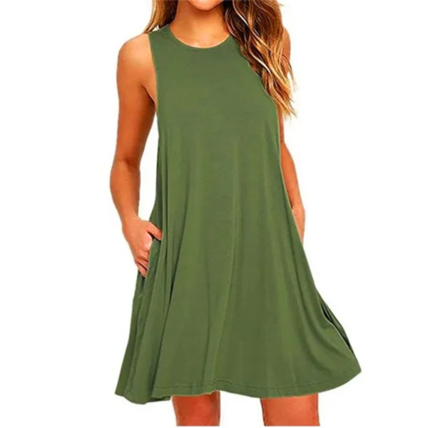 Summer Women Sleeveless Dress Casual Loose Beach A-Line Mini Outfit - Image 3