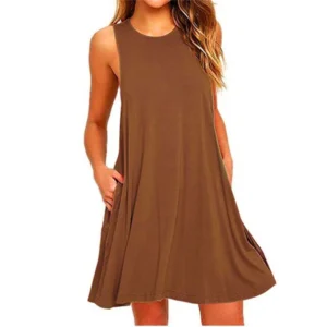 Summer Women Sleeveless Dress Casual Loose Beach A-Line Mini Outfit