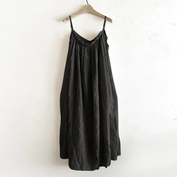 100% Linen Sleeveless Adjustable Strap Elegant Beach Party Dress - Image 6