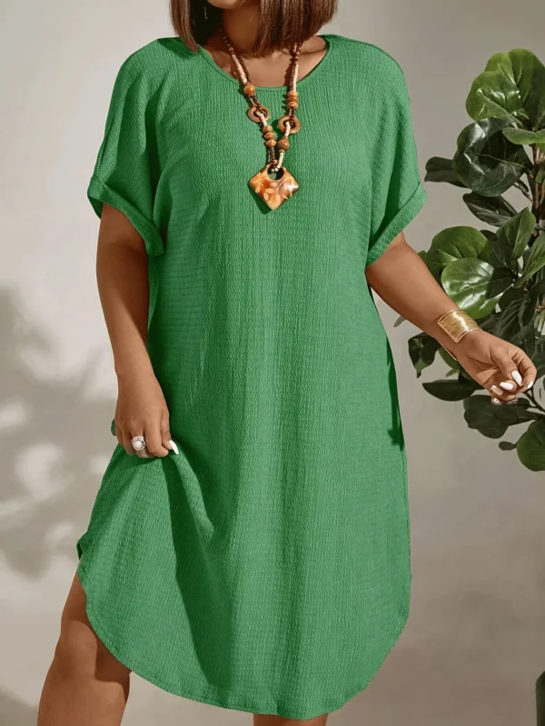 Plus Size Solid Color Casual Dress Women Summer Short Sleeve