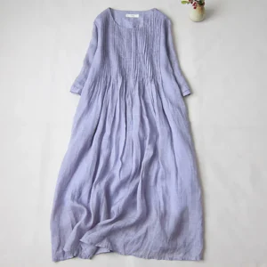 Summer Cotton Linen Maxi Dress Women Loose Comfy Homewear