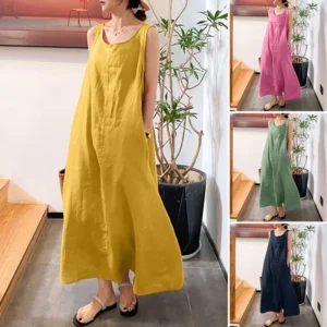 2025 Summer Cotton Linen V-Neck Tie Dye Vintage Long Casual Dress