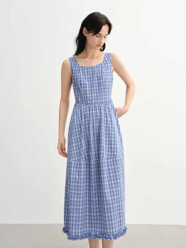 A-Line Cotton Linen Dress With Waist Contour & Adjustable Shoulder Straps - Image 4