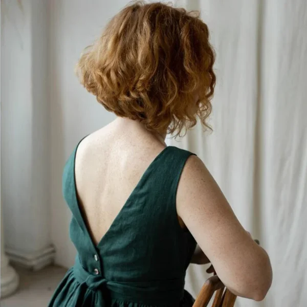 Elegant Backless Linen Sundress With Belt Summer Sleeveless Dress - Image 6