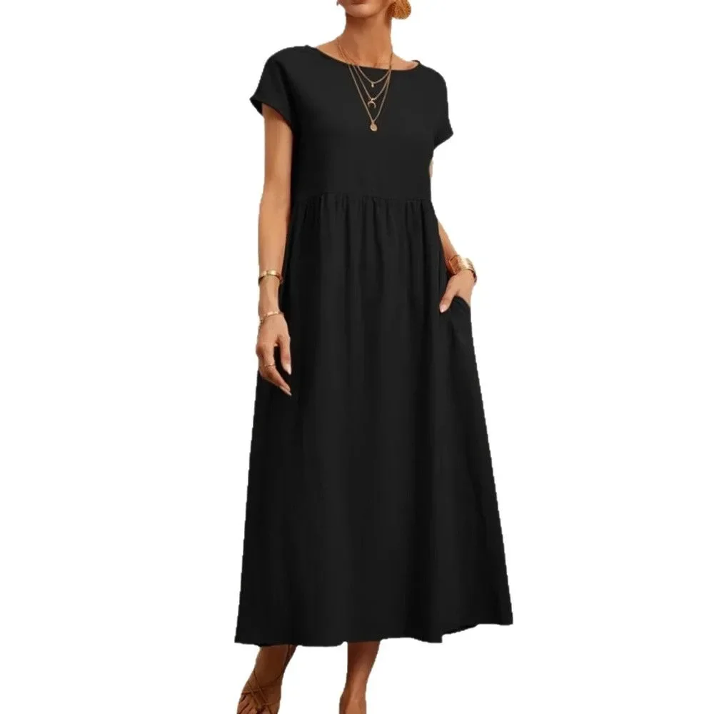 Women’s Loose Cotton Linen Sleeveless Dress Floor-Length Pocket Gown - Image 4